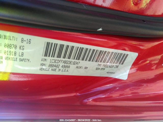 2016 DODGE DART SXT SPORT VIN: 1C3CDFFA8GD818247