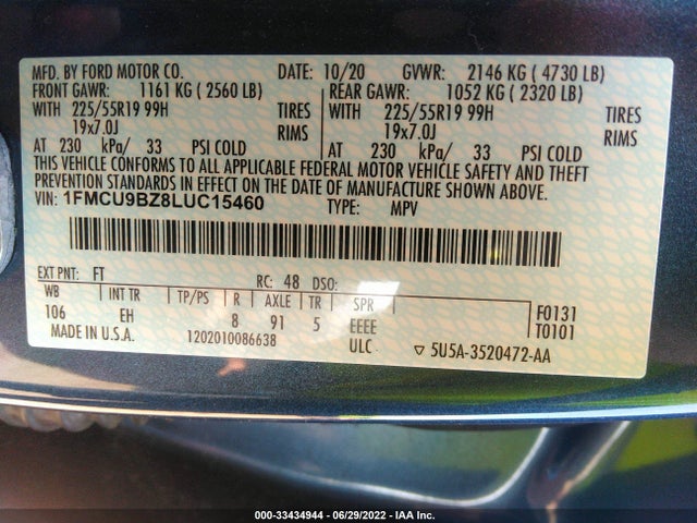 2020 Ford Escape, VIN: 1FMCU9BZ8LUC15460
