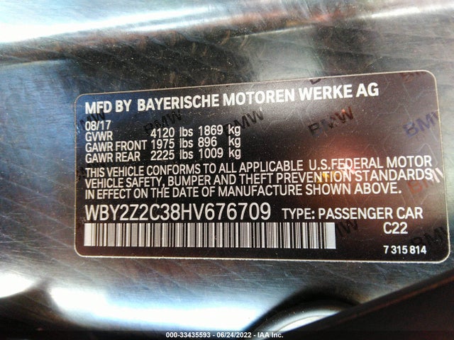 2017 BMW i8, VIN: WBY2Z2C38HV676709