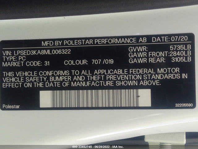 2021 Polestar 2, VIN: LPSED3KA8ML006322