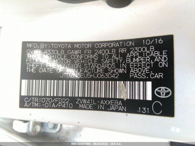 2017 Toyota Prius, VIN: JTDZN3EU5HJ063042