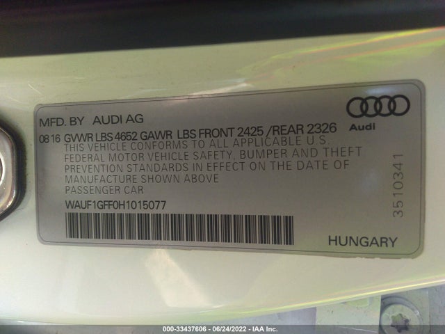 2017 Audi S3, VIN: WAUF1GFF0H1015077