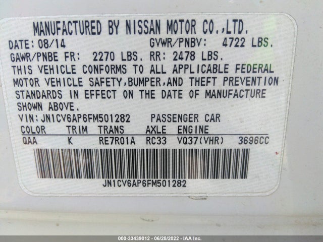 2015 Infiniti Q40, VIN: JN1CV6AP6FM501282