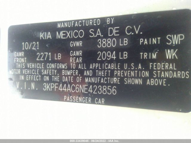 3KPF44AC6NE423856 KIA FORTE GT