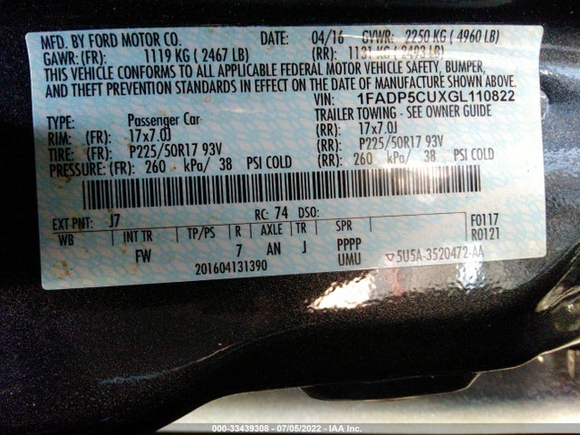 2016 Ford C-Max, VIN: 1FADP5CUXGL110822