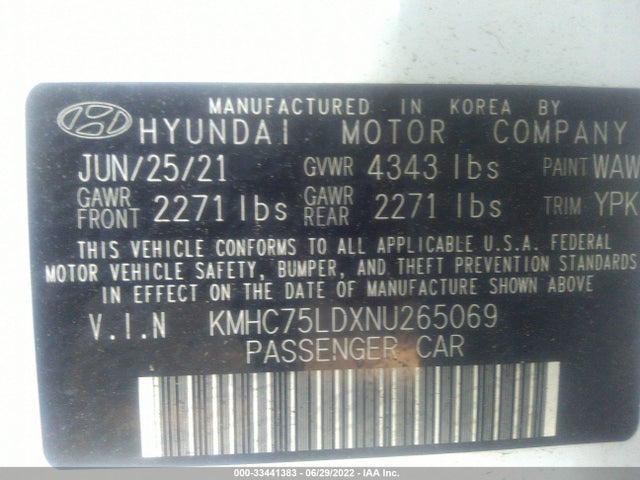 2022 Hyundai Ioniq, VIN: KMHC75LDXNU265069
