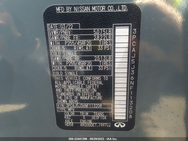 2022 Infiniti QX55, VIN: 3PCAJ5J36NF113208