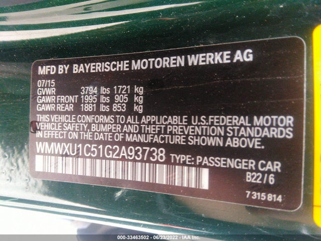 2016 Mini Hardtop, VIN: WMWXU1C51G2A93738
