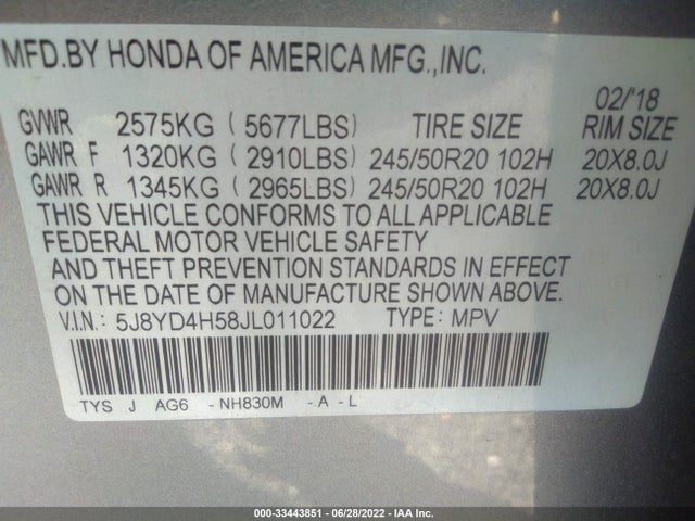2018 Acura MDX, VIN: 5J8YD4H58JL011022