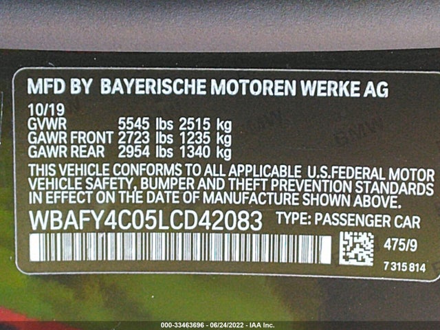 2020 BMW 8 Series, VIN: WBAFY4C05LCD42083