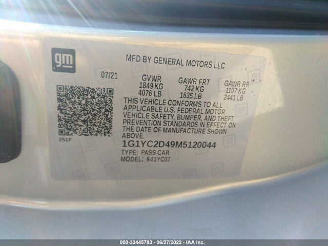 2021 Chevrolet Corvette, VIN: 1G1YC2D49M5120044