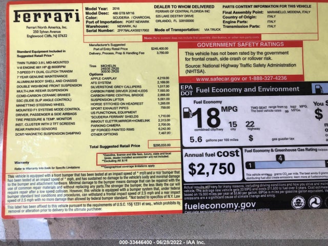 2016 Ferrari 488, VIN: ZFF79ALAXG0217002