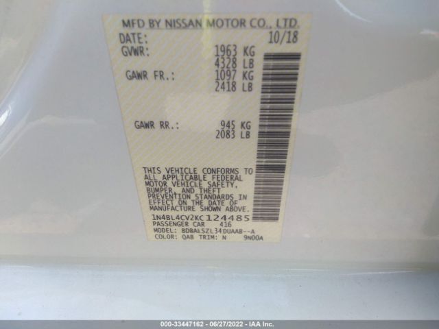1N4BL4CV2KC124485 Nissan Altima 2.5 Sr