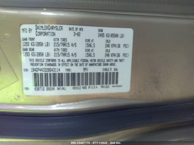 Dodge Grand Caravan Sport 2002 1B4GP44332B643114 Image 9