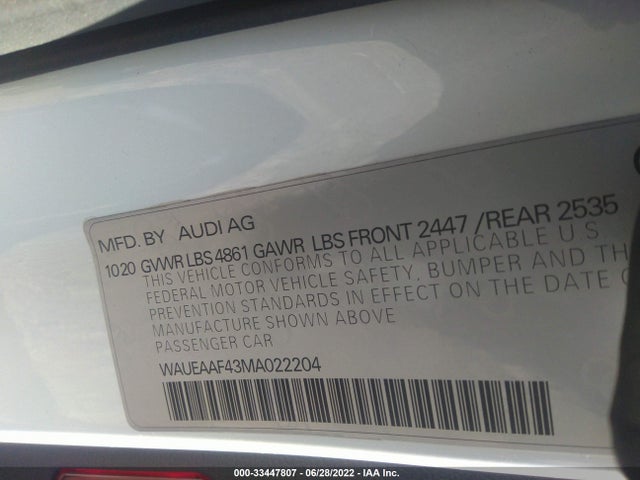 2021 Audi A4, VIN: WAUEAAF43MA022204