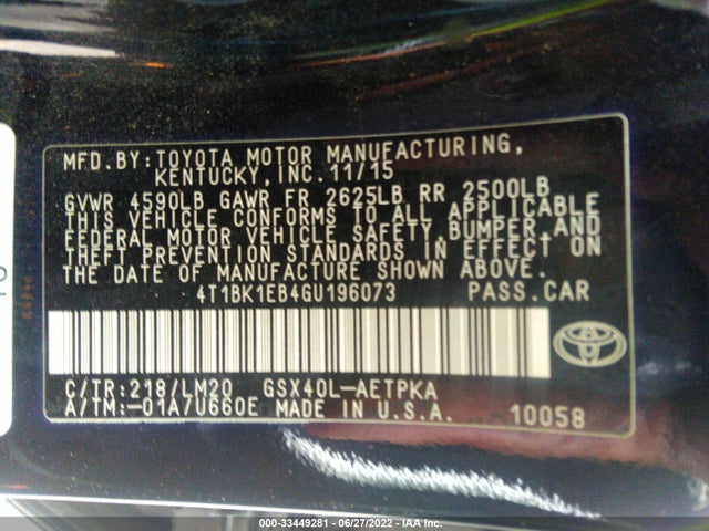 2016 Toyota Avalon, VIN: 4T1BK1EB4GU196073