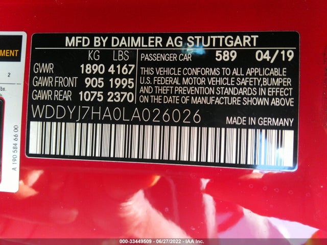 2020 Mercedes-Benz AMG GT, VIN: WDDYJ7HA0LA026026