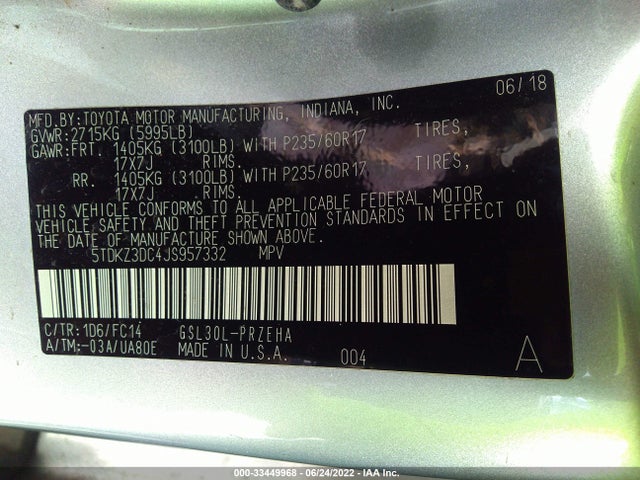 Toyota SIENNA LE 2018 5TDKZ3DC4JS957332 Image 9