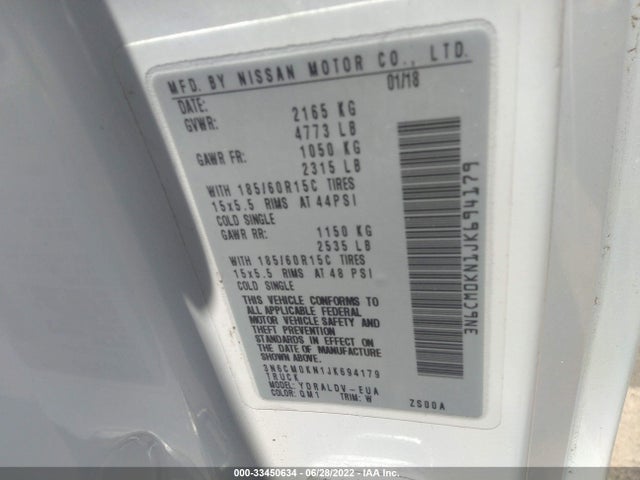 2018 Nissan NV 200, VIN: 3N6CM0KN1JK694179