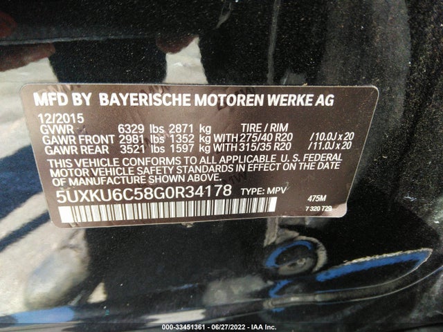 2016 BMW X6, VIN: 5UXKU6C58G0R34178