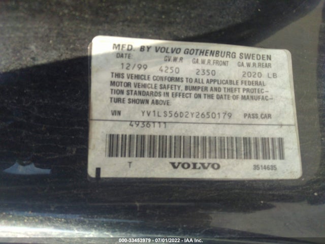 2000 VOLVO S70 GLT/GLT SE VIN: YV1LS56D2Y2650179