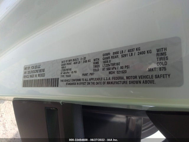 2022 Ram Promaster, VIN: 3C6LRVDG2NE106740