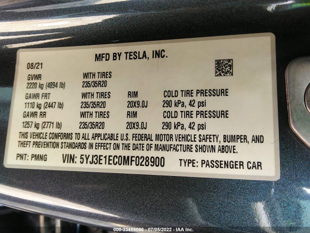 Tesla Model 3 Performance 2021 5YJ3E1EC0MF028900 Image 9