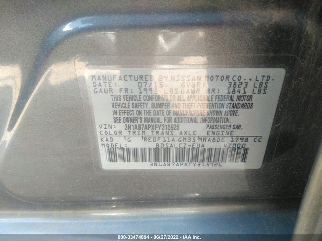 2015 Nissan Sentra, VIN: 3N1AB7APXFY315926