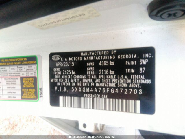 5XXGM4A76FG472703 KIA Optima Lx
