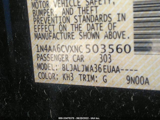 2022 Nissan Maxima, VIN: 1N4AA6CVXNC503560