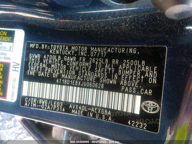 2018 Toyota Avalon, VIN: 4T1BD1EBXJU060628