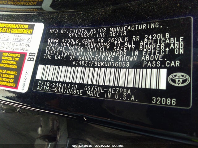 2019 Toyota Avalon, VIN: 4T1BZ1FB8KU036068