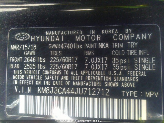 2018 HYUNDAI TUCSON SEL PLUS VIN: KM8J3CA44JU712712