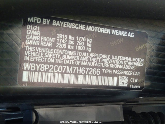 2021 BMW i3, VIN: WBY8P2C07M7H67266