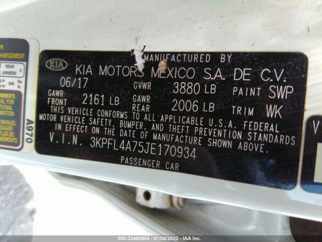 3KPFL4A75JE170934 KIA FORTE LX
