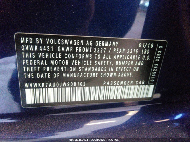 2018 Volkswagen Golf, VIN: WVWKR7AU0JW908102