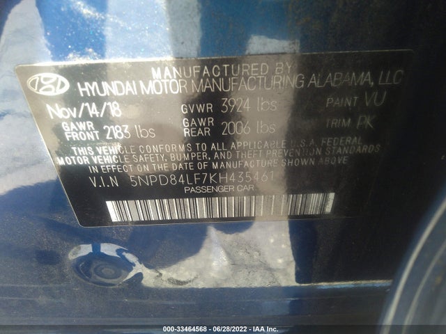 Hyundai ELANTRA SEL 2019 5NPD84LF7KH435461 Image 9