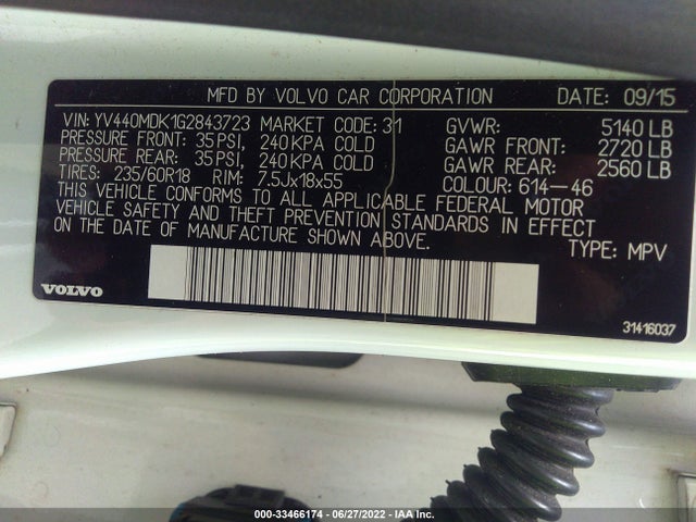 2016 Volvo XC60, VIN: YV440MDK1G2843723