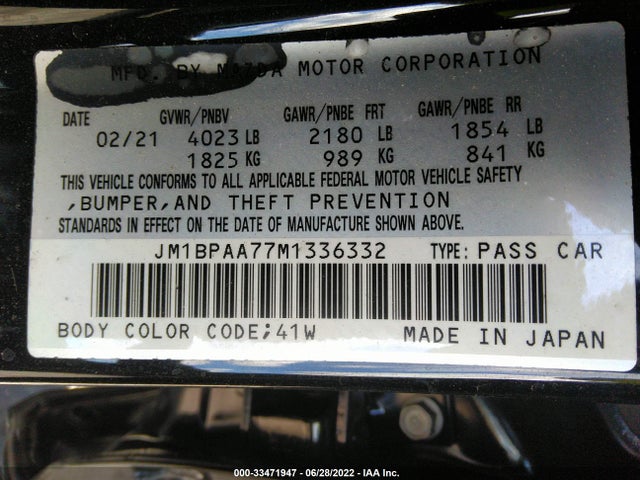 2021 Mazda 3, VIN: JM1BPAA77M1336332
