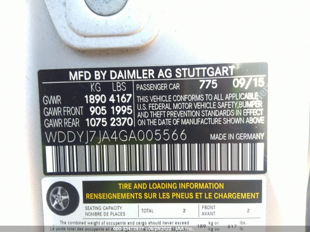 2016 Mercedes-Benz AMG GT, VIN: WDDYJ7JA4GA005566