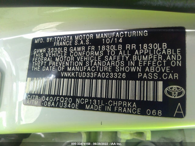 2015 Toyota Yaris, VIN: VNKKTUD33FA023326