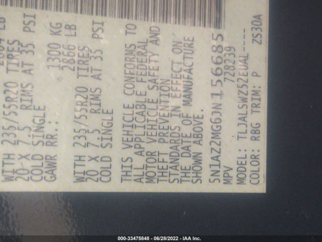5N1AZ2MG6JN156685 Nissan Murano Platinum