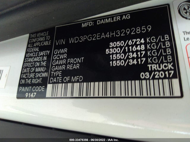 2017 Mercedes-Benz Metris, VIN: WD3PG2EA4H3292859