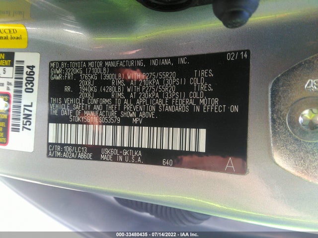 2014 Toyota Sequoia, VIN: 5TDKY5G11ES053579