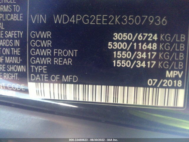 2019 Mercedes-Benz Metris, VIN: WD4PG2EE2K3507936