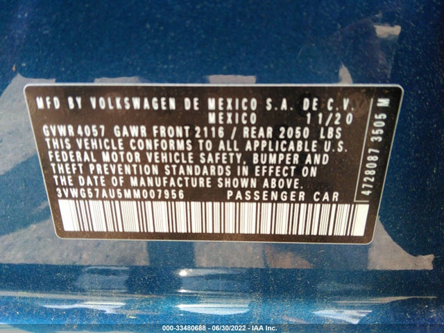 2021 Volkswagen Golf, VIN: 3VWG57AU5MM007956