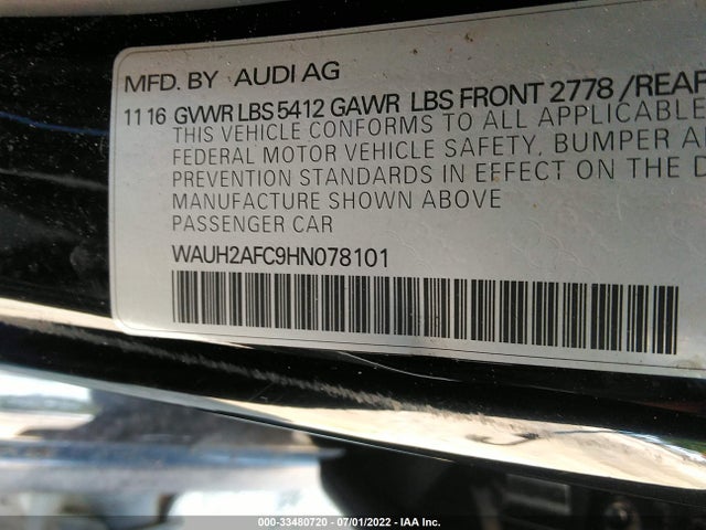 2017 Audi A6, VIN: WAUH2AFC9HN078101