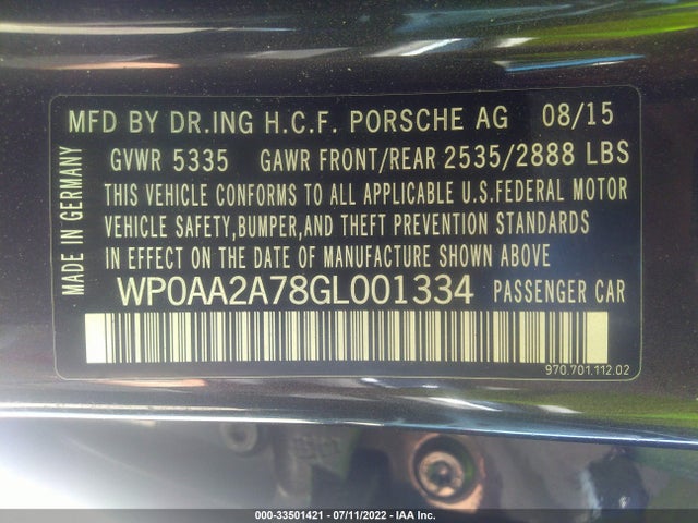 2016 Porsche Panamera, VIN: WP0AA2A78GL001334