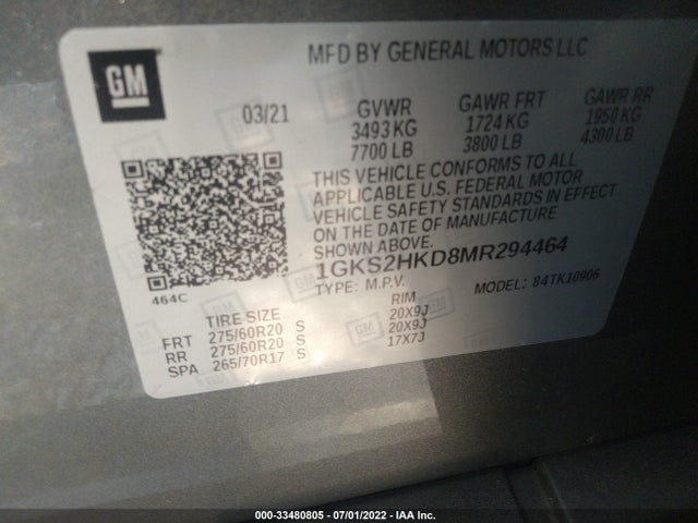 2021 GMC Yukon XL, VIN: 1GKS2HKD8MR294464