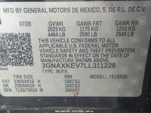 Chevrolet EQUINOX LT 2020 3GNAXKEV7LL311228 Image 9